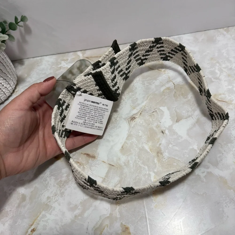 NWT‎ Zara Boho Elastic Stretch Belt Clear Buckle Minimal Earthy Coastal Casual